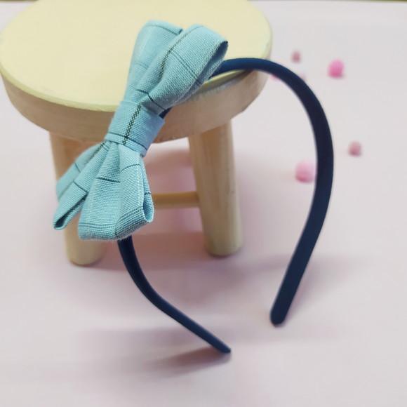 Tiara com Laço Libélula Xadrez Azul