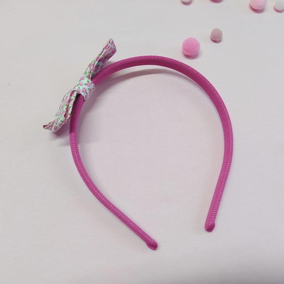 Tiara com Laço Libélula Mini Floral Rosa, Branco e Verde