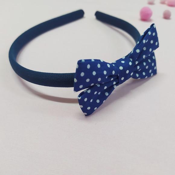 Tiara com Laço Libélula Azul Escuro Poá