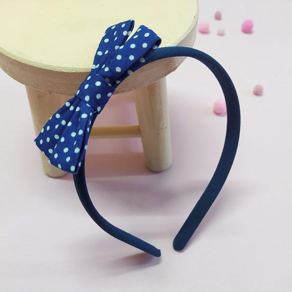 Tiara com Laço Libélula Azul Escuro Poá