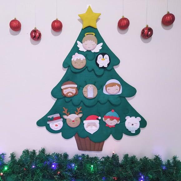Árvore de Natal Montessori de Feltro com Velcro - Tam m