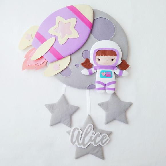 Enfeite Porta Maternidade Lua, Astronauta e Foguete - Alice
