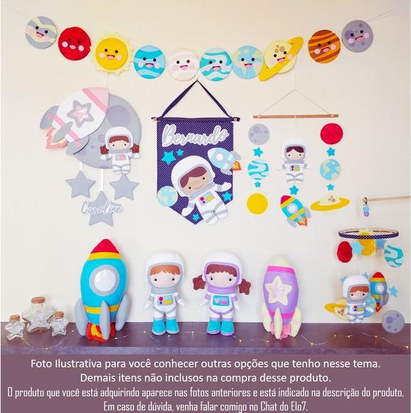 Enfeite Porta Maternidade Lua, Astronauta e Foguete - Caroline