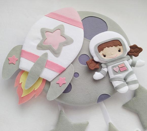 Enfeite Porta Maternidade Lua, Astronauta e Foguete - Estela