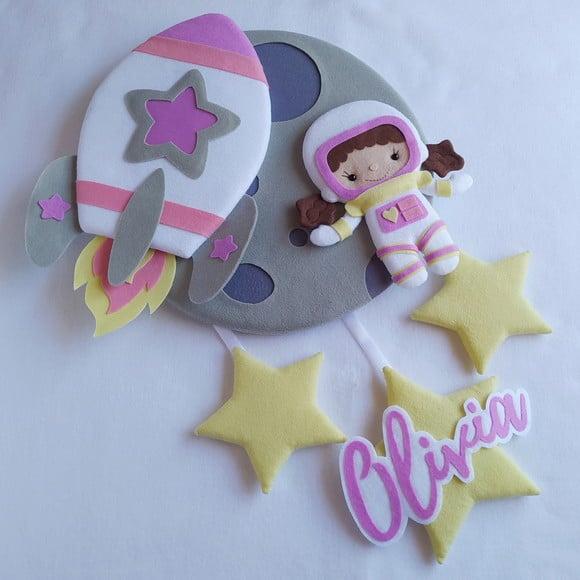 Enfeite Porta Maternidade Lua, Astronauta e Foguete - Olivia