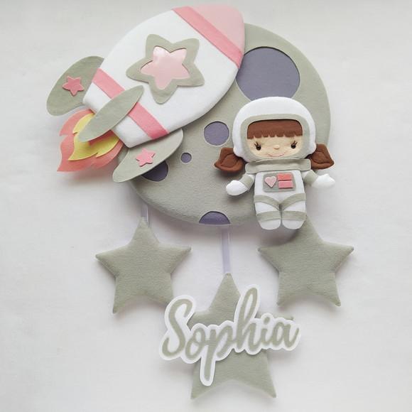 Enfeite Porta Maternidade Lua, Astronauta e Foguete - Sophia