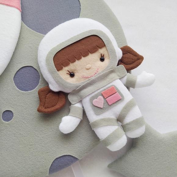 Enfeite Porta Maternidade Lua, Astronauta e Foguete - Sophia