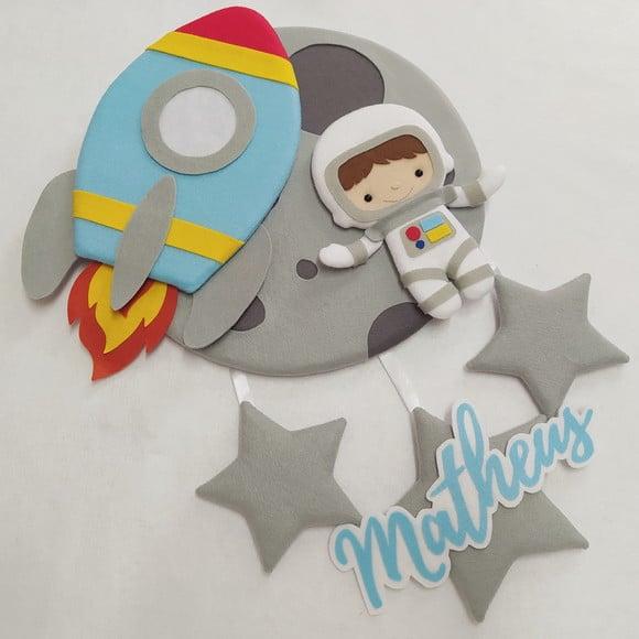Enfeite Porta Maternidade Lua, Astronauta, Foguete - Matheus