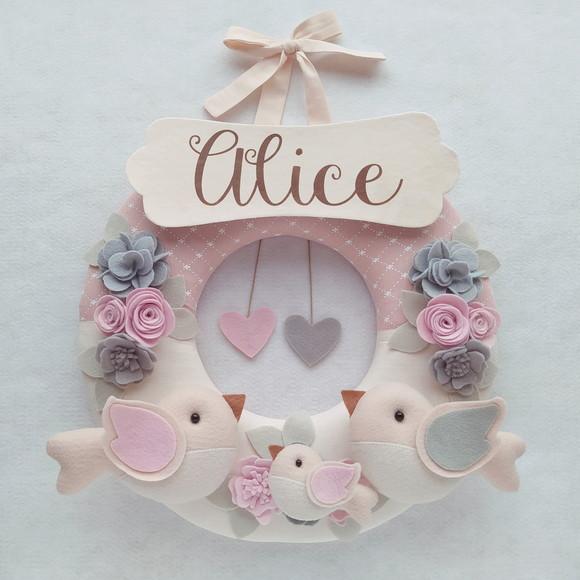 Guirlanda + Móbile Musical Pássaros Cinza e Rosa - Alice