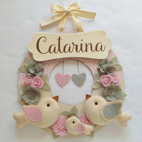 Guirlanda + Móbile Musical Pássaros Cinza e Rosa - Catarina