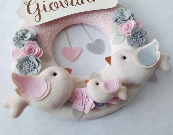 Guirlanda + Móbile Musical Pássaros Cinza e Rosa - Giovanna