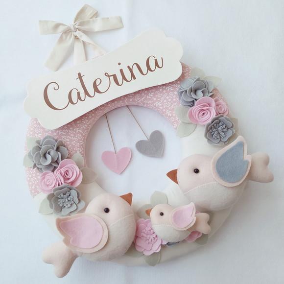 Guirlanda + Móbile Musical Pássaros Cinza e Rosa - Caterina