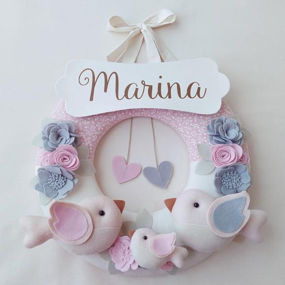 Guirlanda + Móbile Musical Pássaros Cinza e Rosa - Marina