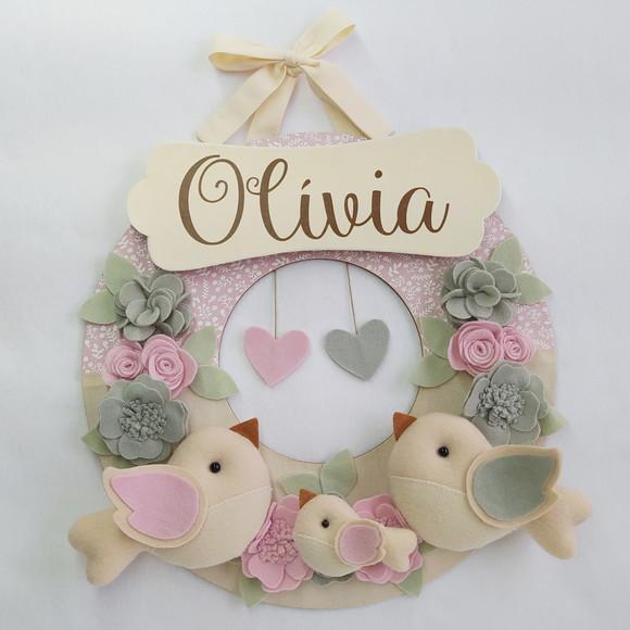 Guirlanda + Móbile Musical Pássaros Cinza e Rosa - Olívia