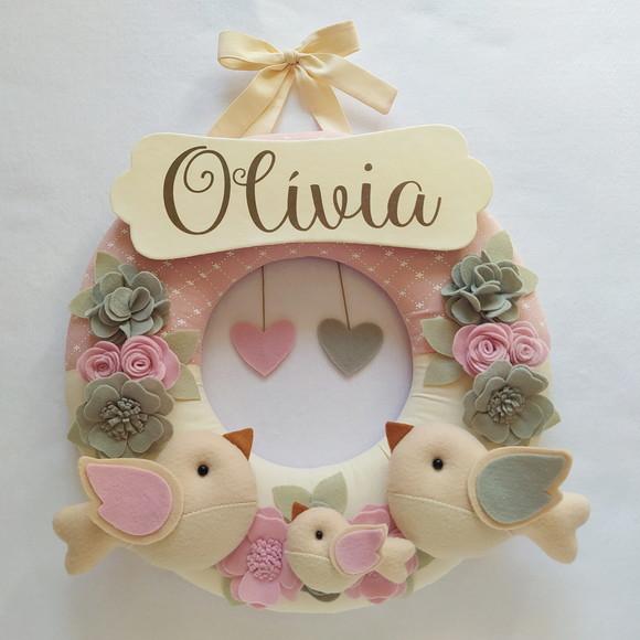 Guirlanda + Móbile Musical Pássaros Cinza e Rosa Olívia