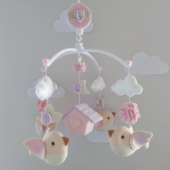 Guirlanda + Móbile Musical Pássaros Lilás e Rosa - Liz