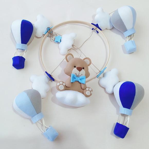 Guirlanda e Móbile Balão e Ursinho Azul e Cinza Pedro