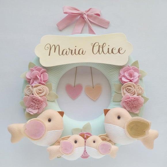 Guirlanda Maternidade Passarinhos Verde e Rosa - Maria Alice