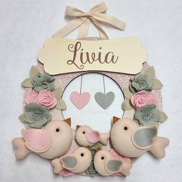 Guirlanda Maternidade Passarinhos Cinza e Rosa - Livia