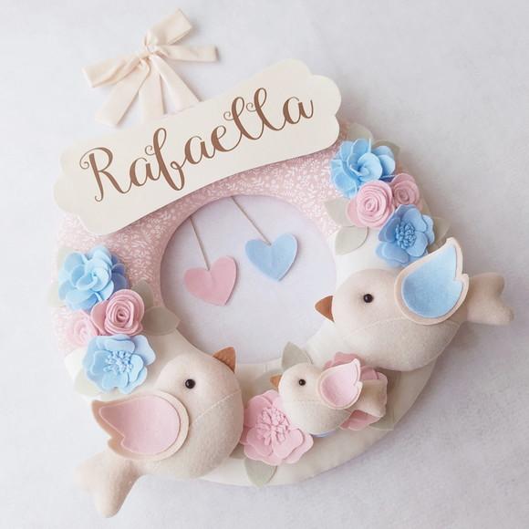 Guirlanda Passarinhos de Feltro Azul e Rosa - Rafaella