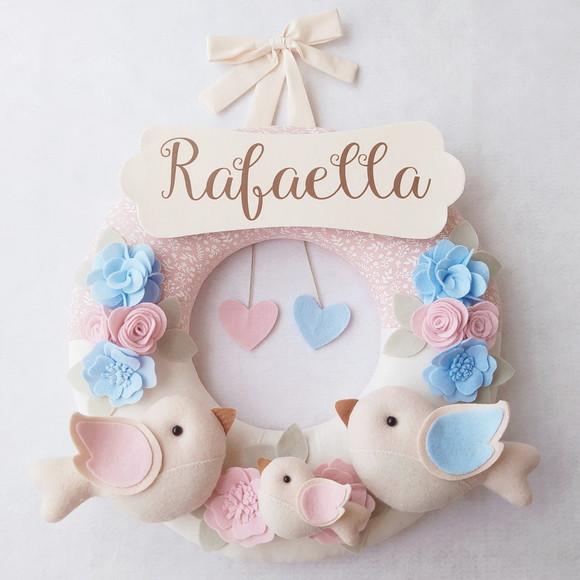 Guirlanda Passarinhos de Feltro Azul e Rosa - Rafaella