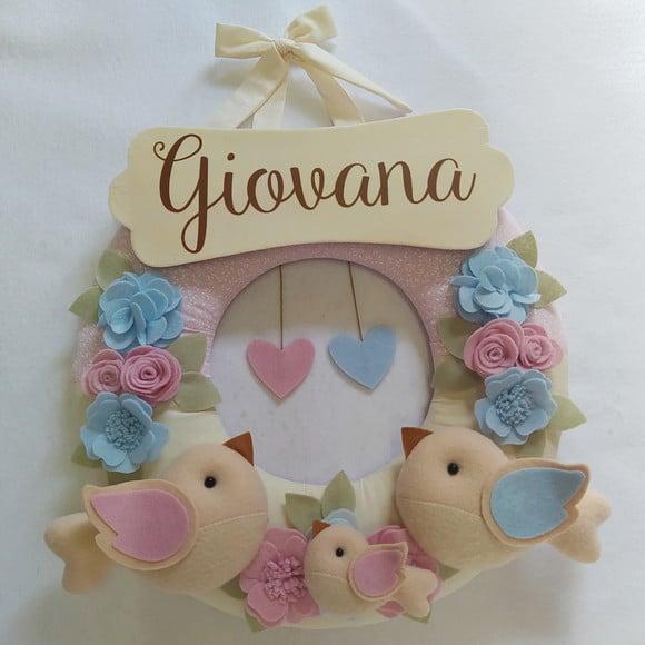 Guirlanda Passarinhos de Feltro Azul e Rosa Giovana