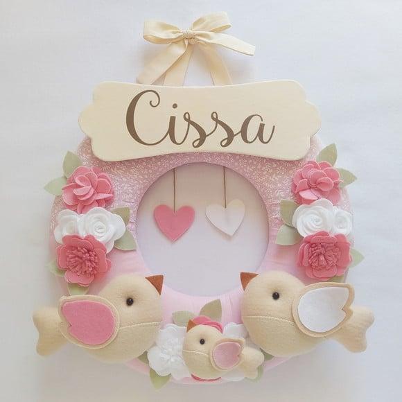 Guirlanda Passarinhos de Feltro Branco e Rosa - Cissa