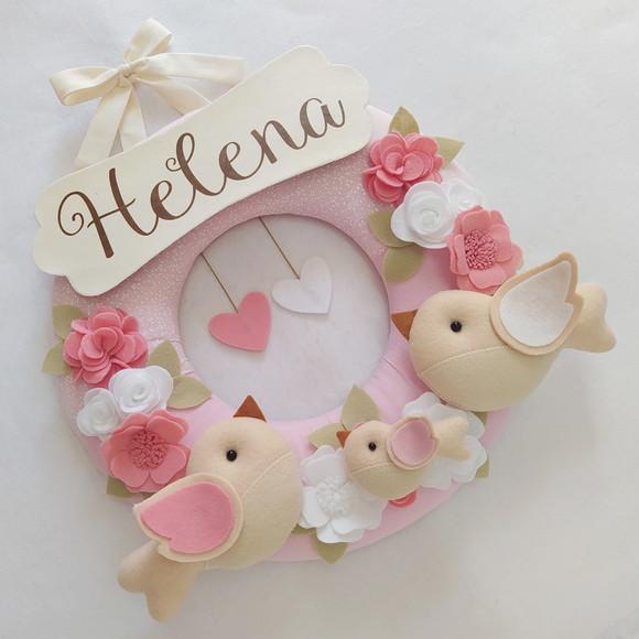 Guirlanda Passarinhos de Feltro Branco e Rosa - Helena
