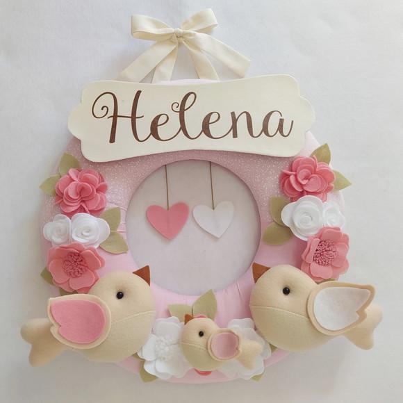 Guirlanda Passarinhos de Feltro Branco e Rosa - Helena