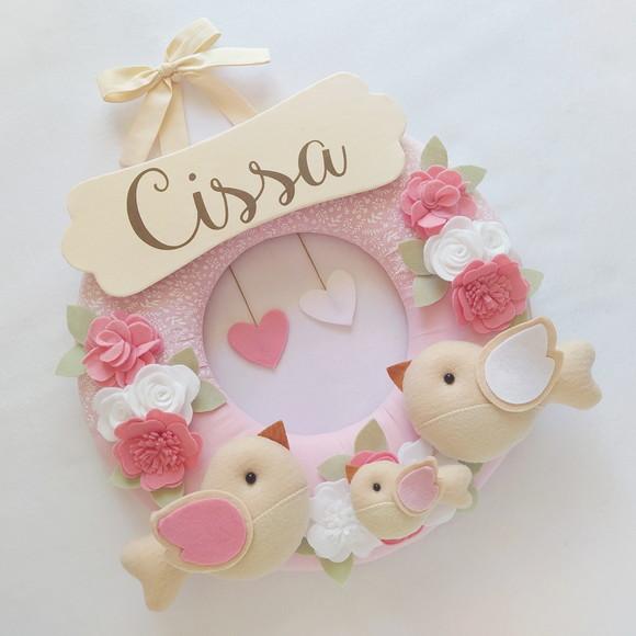 Guirlanda Passarinhos de Feltro Branco e Rosa - Cissa