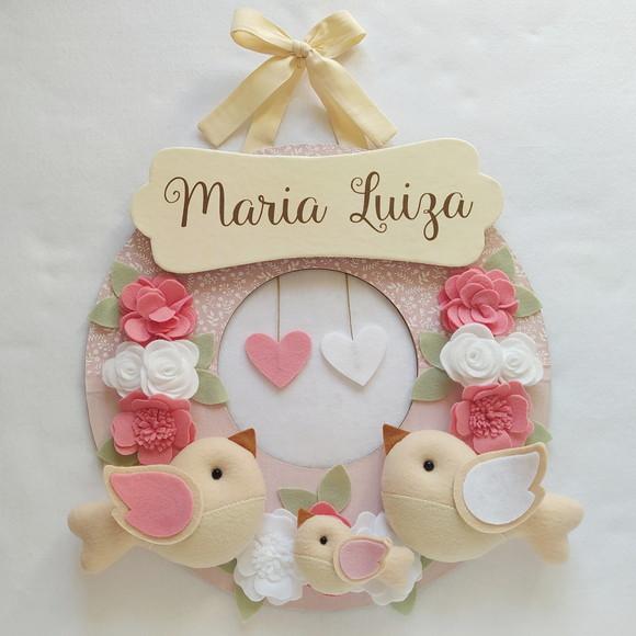 Guirlanda Passarinhos de Feltro Branco e Rosa - Maria Luiza