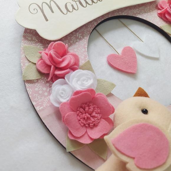 Guirlanda Passarinhos de Feltro Branco e Rosa Maria Luisa