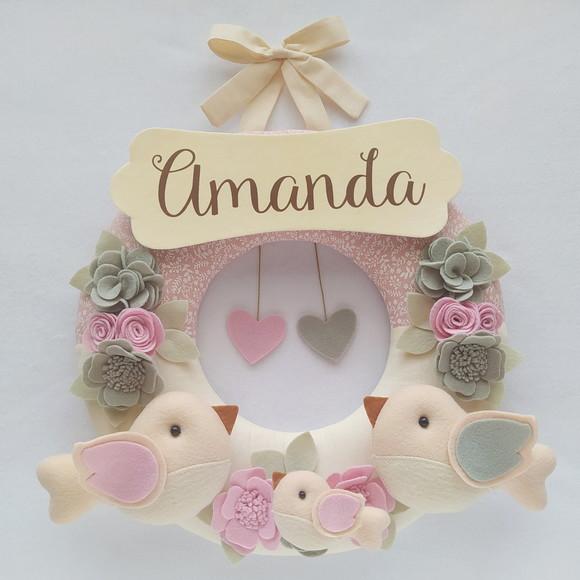 Guirlanda Passarinhos de Feltro Cinza e Rosa - Amanda