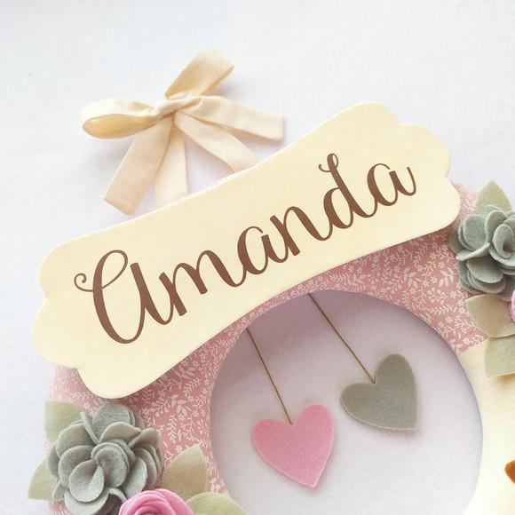 Guirlanda Passarinhos de Feltro Cinza e Rosa - Amanda