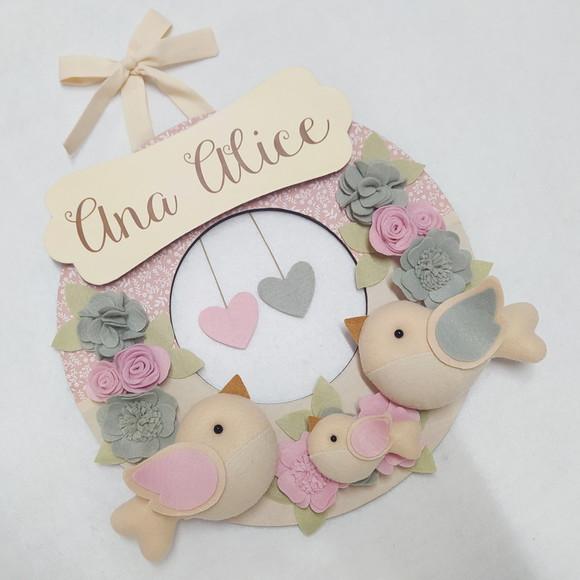 Guirlanda Passarinhos de Feltro Cinza e Rosa - Ana Alice