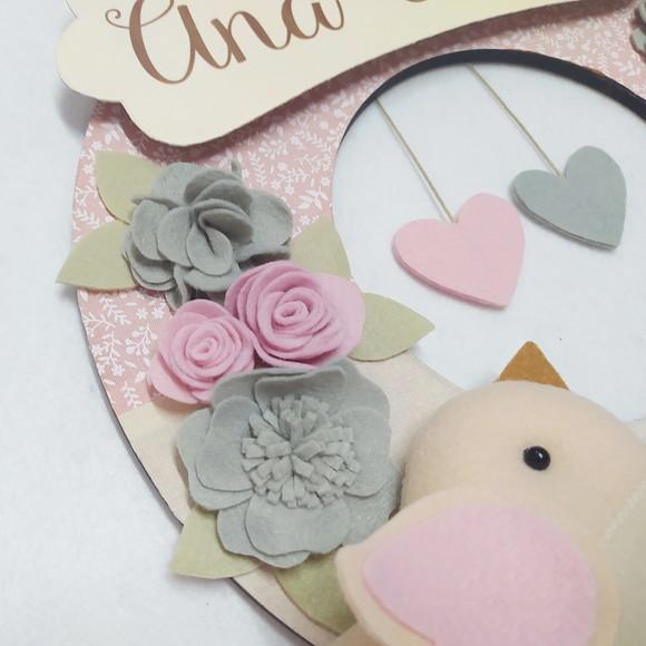Guirlanda Passarinhos de Feltro Cinza e Rosa - Ana Alice