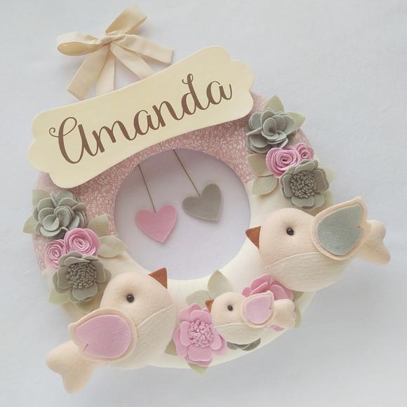 Guirlanda Passarinhos de Feltro Cinza e Rosa - Amanda