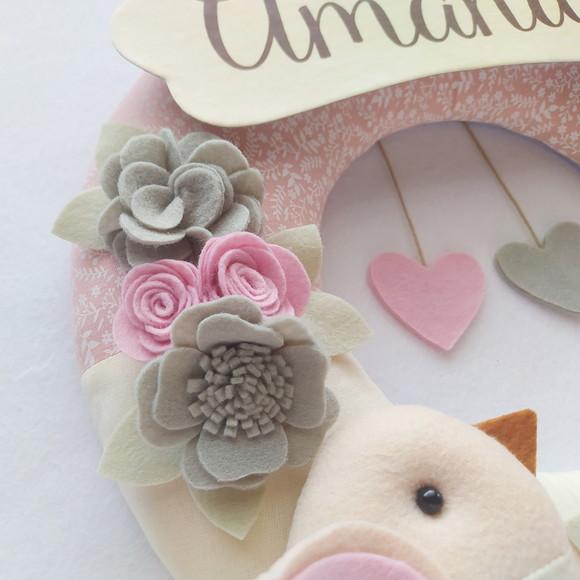 Guirlanda Passarinhos de Feltro Cinza e Rosa - Amanda