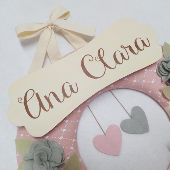 Guirlanda Passarinhos de Feltro Cinza e Rosa - Ana Clara