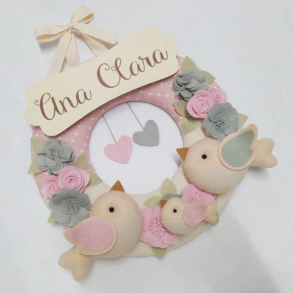 Guirlanda Passarinhos de Feltro Cinza e Rosa - Ana Clara