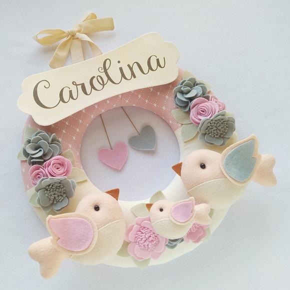 Guirlanda Passarinhos de Feltro Cinza e Rosa - Carolina