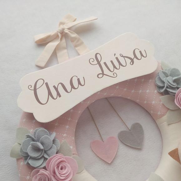 Guirlanda Passarinhos de Feltro Cinza e Rosa - Ana Luísa