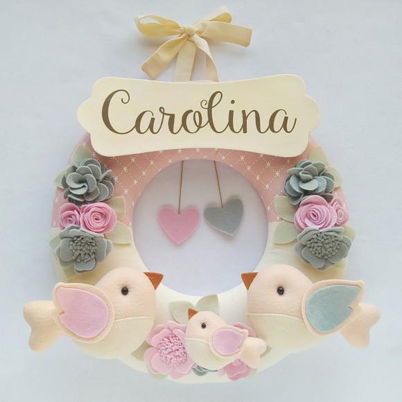 Guirlanda Passarinhos de Feltro Cinza e Rosa - Carolina