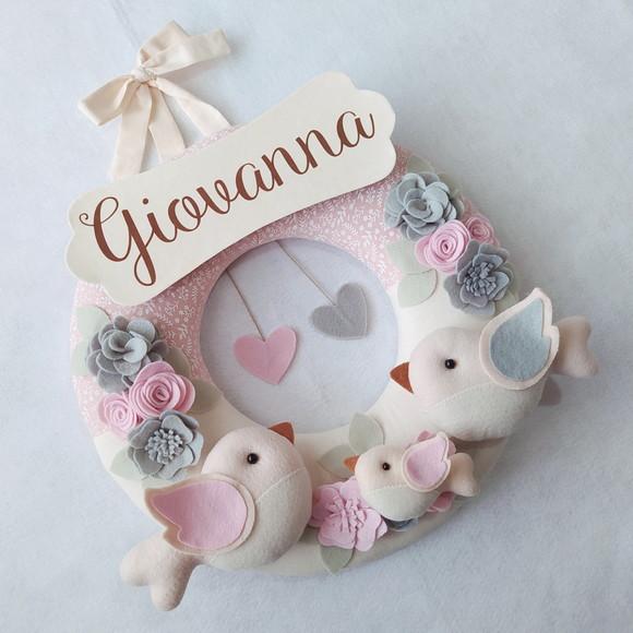 Guirlanda Passarinhos de Feltro Cinza e Rosa - Giovanna