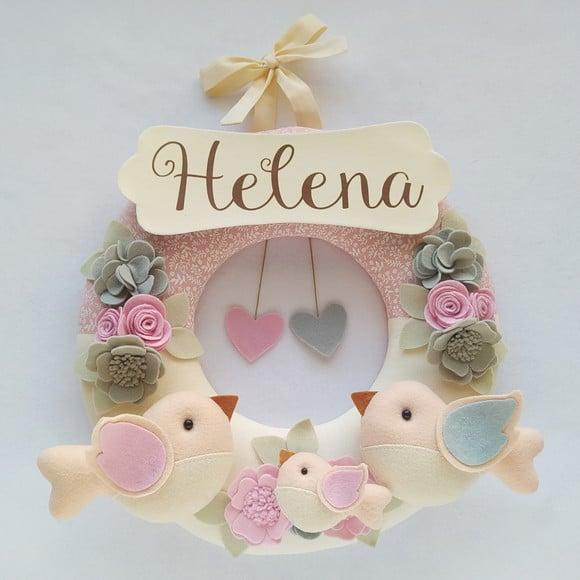 Guirlanda Passarinhos de Feltro Cinza e Rosa - Helena