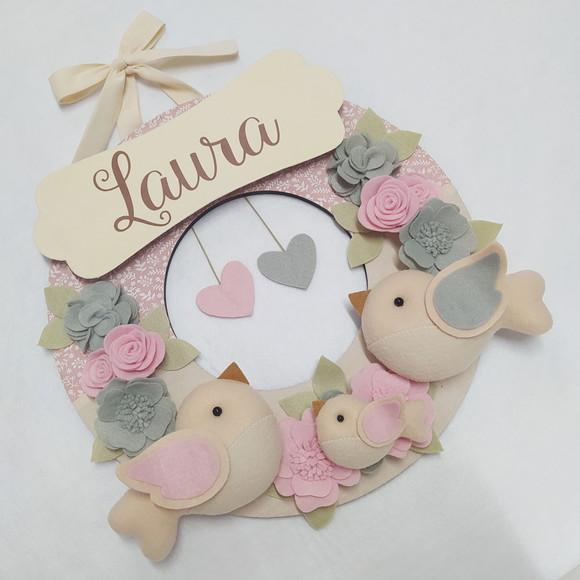 Guirlanda Passarinhos de Feltro Cinza e Rosa - Laura