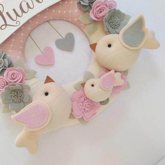 Guirlanda Passarinhos de Feltro Cinza e Rosa - Luara