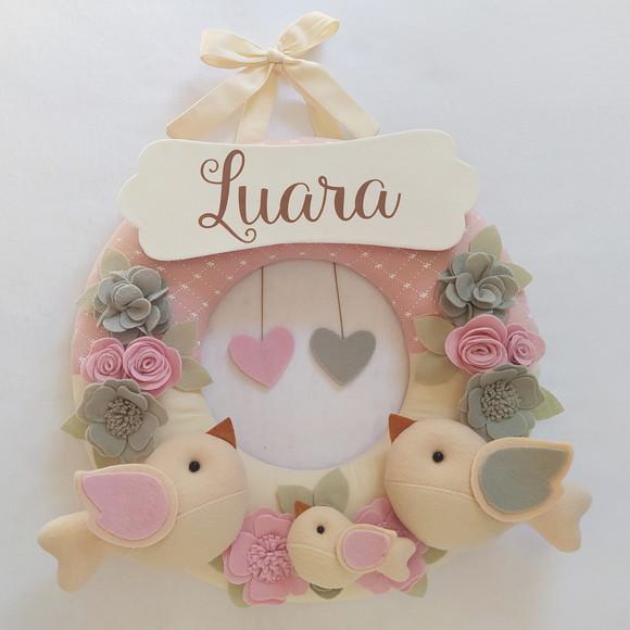 Guirlanda Passarinhos de Feltro Cinza e Rosa - Luara