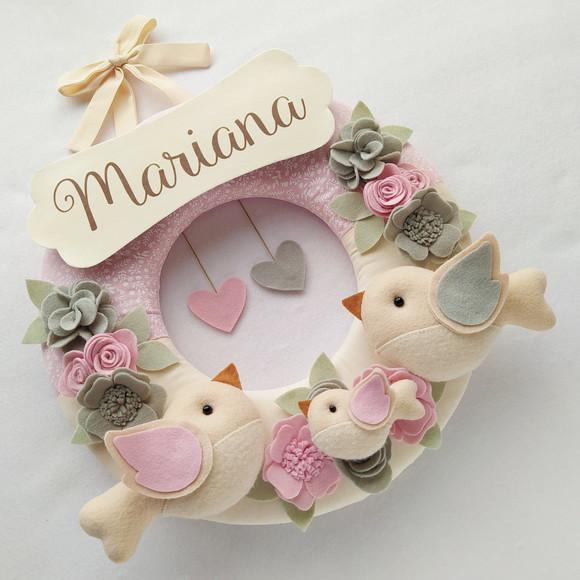 Guirlanda Passarinhos de Feltro Cinza e Rosa - Mariana