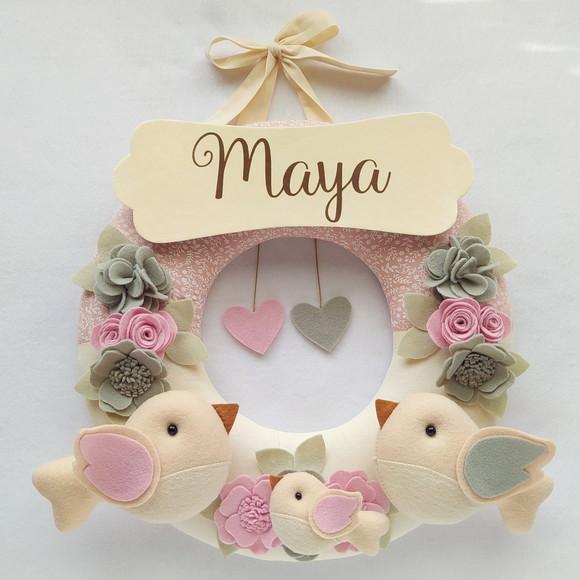 Guirlanda Passarinhos de Feltro Cinza e Rosa - Maya